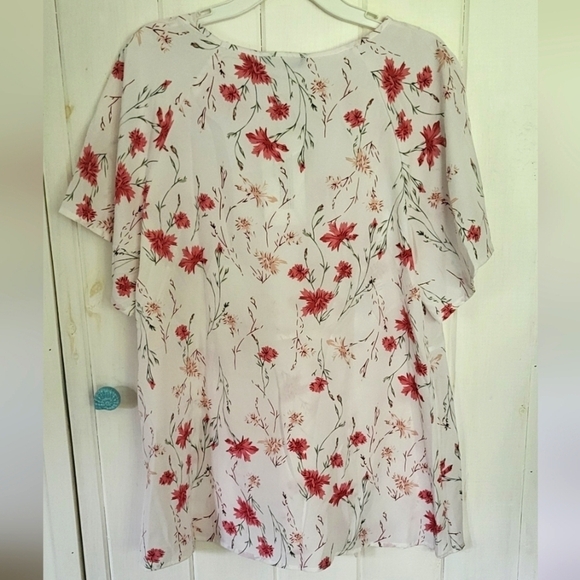 Plain Keyhole Knotted Front Floral Ruffle Sleeve Blouse - Picture 6 of 8